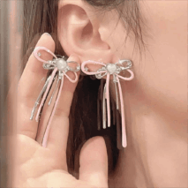 Geometric Pink Ribbon Dangle Earrings - ArtGalleryZen