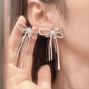 Geometric Pink Ribbon Dangle Earrings - ArtGalleryZen