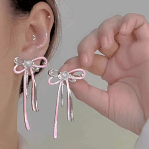 Geometric Pink Ribbon Dangle Earrings - ArtGalleryZen