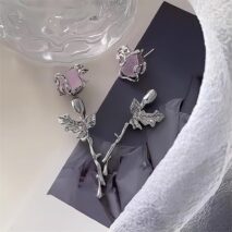 Geometric Purple Agate Rose Earrings - ArtGalleryZen