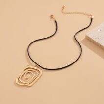 Geometric Spiral Square Wax Cord String Necklace - ArtGalleryZen