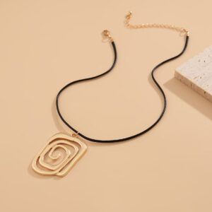 Geometric Spiral Square Wax Cord String Necklace - ArtGalleryZen