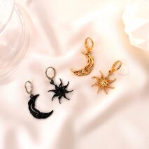 Geometric Star Moon Phase Dangle Earrings - ArtGalleryZen