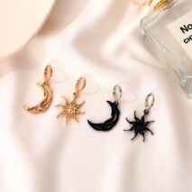 Geometric Star Moon Phase Dangle Earrings - ArtGalleryZen