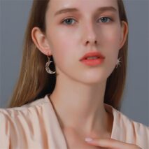 Geometric Star Moon Phase Dangle Earrings - ArtGalleryZen