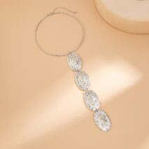 Geometric Textured Irregular Oval Disk Charm Collar Choker Y Necklace - ArtGalleryZen
