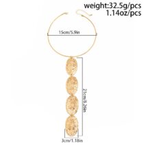 Geometric Textured Irregular Oval Disk Charm Collar Choker Y Necklace - ArtGalleryZen