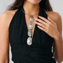 Geometric Textured Irregular Oval Disk Charm Collar Choker Y Necklace - ArtGalleryZen