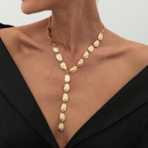 Geometric Textured Waterdrop Y Necklace - ArtGalleryZen