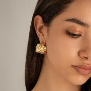 Geometric Textured Wide C Shaped Earrings - ArtGalleryZen