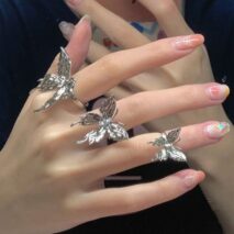 Geometric Three Butterflies Ring Set - ArtGalleryZen