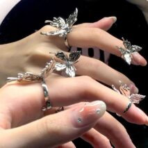 Geometric Three Butterflies Ring Set - ArtGalleryZen