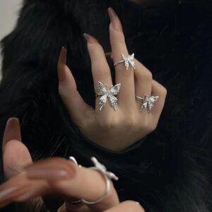Geometric Three Butterflies Ring Set - ArtGalleryZen