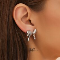 Geometric Tiny Gold Silver Tone Lava Earrings - ArtGalleryZen