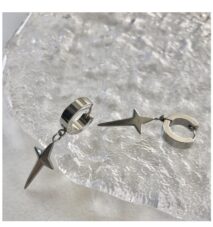 Geometric Titanium Steel Polar Star Ear Cuff Clip On Huggie Hoop Dangle Earrings - ArtGalleryZen