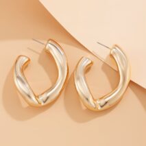 Geometric Twisted Chunky Open Hoop Stud Earrings - ArtGalleryZen
