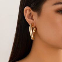 Geometric Twisted Chunky Open Hoop Stud Earrings - ArtGalleryZen