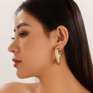 Geometric Twisted Chunky Open Hoop Stud Earrings - ArtGalleryZen
