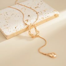 Geometric Waterdrop Pendant Lava Long Chain Necklace - ArtGalleryZen