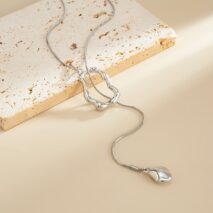 Geometric Waterdrop Pendant Lava Long Chain Necklace - ArtGalleryZen