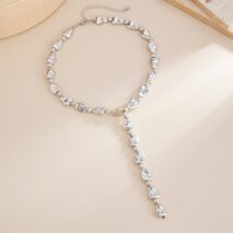 Geometric Waterdrop Y Necklace Gold Silver Layering Pendant - ArtGalleryZen