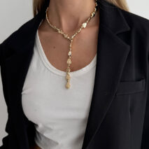Geometric Waterdrop Y Necklace Gold Silver Layering Pendant - ArtGalleryZen
