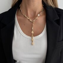 Geometric Waterdrop Y Necklace Gold Silver Layering Pendant - ArtGalleryZen