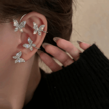Glitter Crystal Inlaid Butterfly Ear Cuff Climber Crawler Wrap Earring - ArtGalleryZen