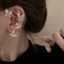Glitter Crystal Inlaid Butterfly Ear Cuff Climber Crawler Wrap Earring - ArtGalleryZen
