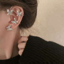 Glitter Crystal Inlaid Butterfly Ear Cuff Climber Crawler Wrap Earring - ArtGalleryZen