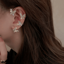 Glitter Crystal Inlaid Butterfly Ear Cuff Climber Crawler Wrap Earring - ArtGalleryZen