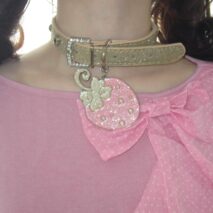 Glitter Enamel Strawberry Pendant PU Leather Collar Choker Necklace - ArtGalleryZen