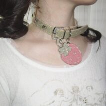 Glitter Enamel Strawberry Pendant PU Leather Collar Choker Necklace - ArtGalleryZen