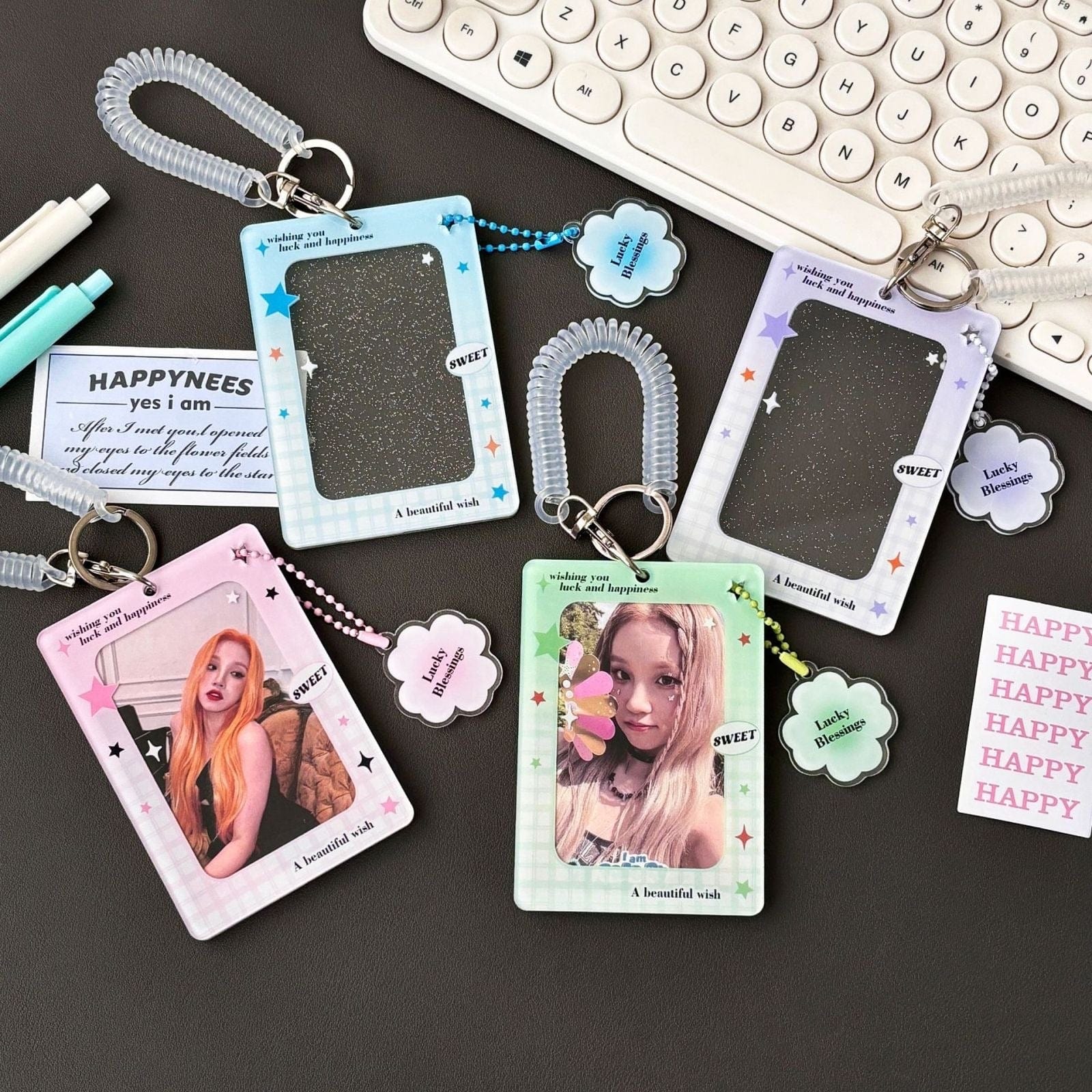Glitter Lucky Blessings Kpop Keychain Acrylic Photocard Holder - ArtGalleryZen