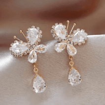Glitter Rhinestone Dangle CZ Butterfly Earrings - ArtGalleryZen