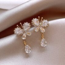 Glitter Rhinestone Dangle CZ Butterfly Earrings - ArtGalleryZen