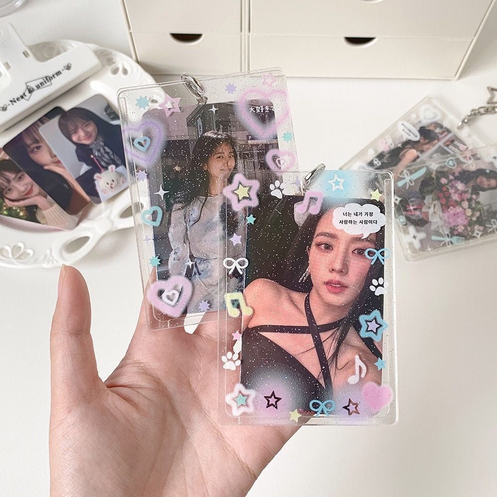 Glitter Star Heart Bow Kpop Keychain Acrylic Photocard Holder - ArtGalleryZen