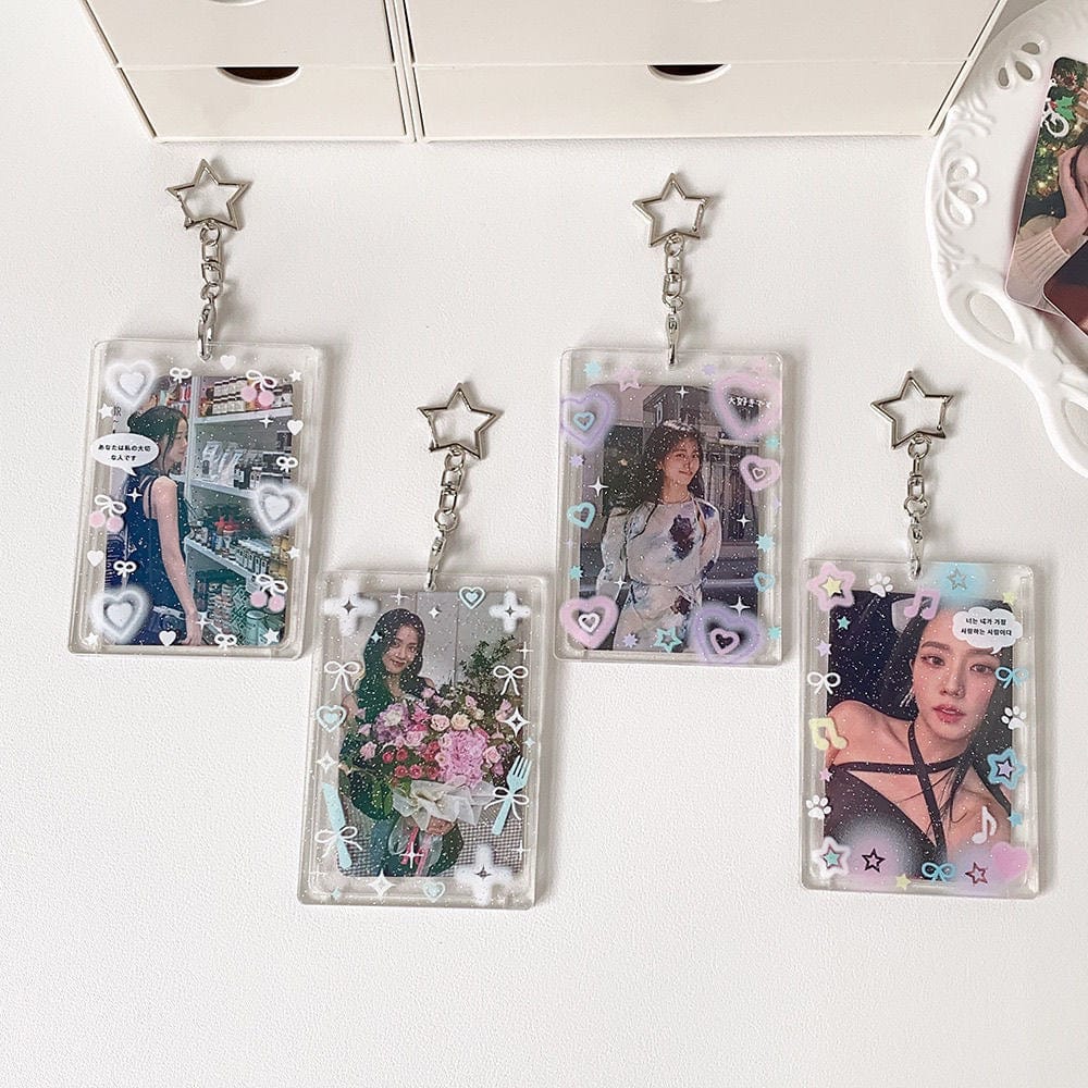 Glitter Star Heart Bow Kpop Keychain Acrylic Photocard Holder - ArtGalleryZen