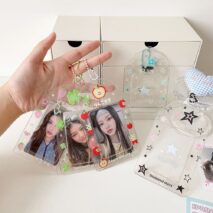 Glitter Strawberry Apple Lucky Clover Star Kpop Keychain Photocard Holder - ArtGalleryZen