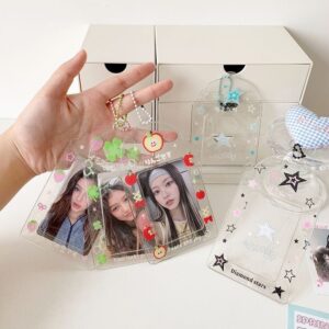 Glitter Strawberry Apple Lucky Clover Star Kpop Keychain Photocard Holder - ArtGalleryZen