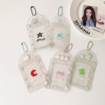 Glitter Strawberry Apple Lucky Clover Star Kpop Keychain Photocard Holder - ArtGalleryZen