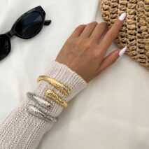 Gold Silver Tone Hammered Waterdrop Bangle Bracelet - ArtGalleryZen