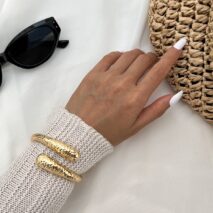 Gold Silver Tone Hammered Waterdrop Bangle Bracelet - ArtGalleryZen
