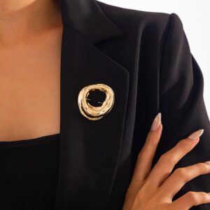 Gold Silver Tone Irregular Hoop Pin Brooch - ArtGalleryZen