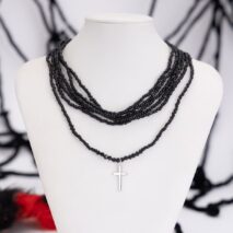 Gothic 2Pcs Crystal Beaded Cross Pendant Necklace Set - ArtGalleryZen