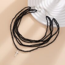 Gothic 2Pcs Crystal Beaded Cross Pendant Necklace Set - ArtGalleryZen