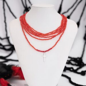 Gothic 2Pcs Crystal Beaded Cross Pendant Necklace Set - ArtGalleryZen