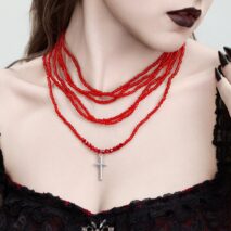 Gothic 2Pcs Crystal Beaded Cross Pendant Necklace Set - ArtGalleryZen