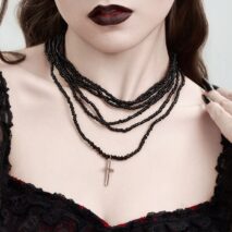 Gothic 2Pcs Crystal Beaded Cross Pendant Necklace Set - ArtGalleryZen