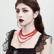Gothic 2Pcs Crystal Beaded Cross Pendant Necklace Set - ArtGalleryZen